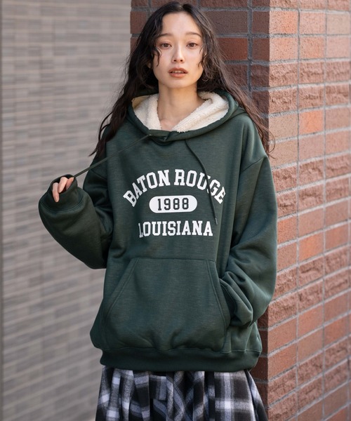 WEGO（ウィゴー）の「WEGO/カレッジロゴボアパーカー（パーカー・メンズ・杢グレー/ダークグリーン/ネイビー/ワイン・LARGE/MEDIUM）」の2枚目の写真