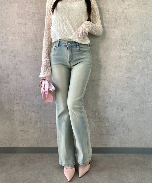 Mejoul（メジュール）の「【2026春夏新作】美シルエット レースデザインハイウエストフレアデニムパンツ（デニムパンツ・レディース・ブルー・M/L）」の17枚目の写真