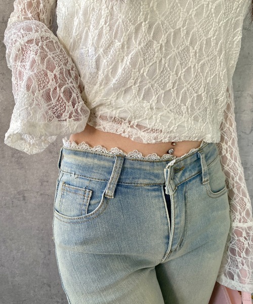 Mejoul（メジュール）の「【2026春夏新作】美シルエット レースデザインハイウエストフレアデニムパンツ（デニムパンツ・レディース・ブルー・M/L）」の19枚目の写真