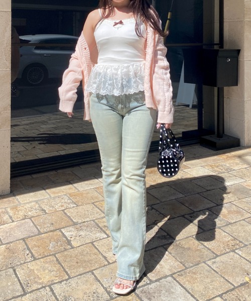 Mejoul（メジュール）の「【2026春夏新作】美シルエット レースデザインハイウエストフレアデニムパンツ（デニムパンツ・レディース・ブルー・M/L）」の12枚目の写真