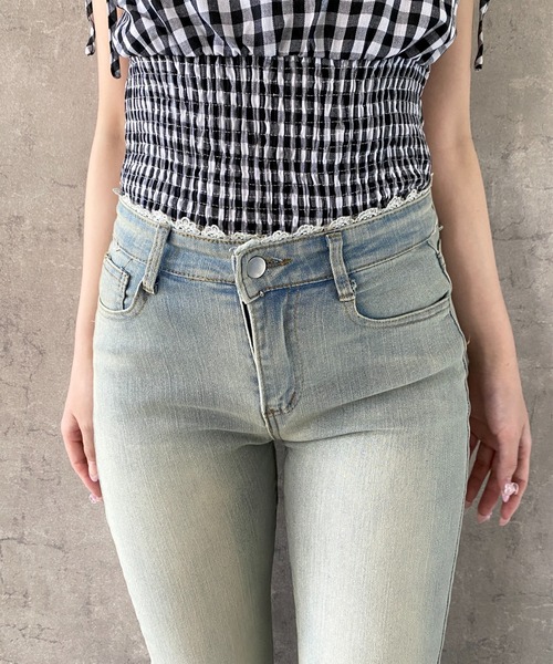 Mejoul（メジュール）の「【2026春夏新作】美シルエット レースデザインハイウエストフレアデニムパンツ（デニムパンツ・レディース・ブルー・M/L）」の9枚目の写真