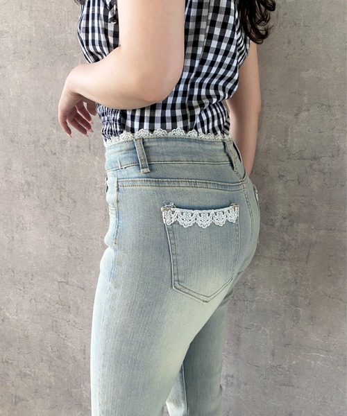 Mejoul（メジュール）の「【2026春夏新作】美シルエット レースデザインハイウエストフレアデニムパンツ（デニムパンツ・レディース・ブルー・M/L）」の10枚目の写真