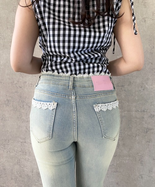 Mejoul（メジュール）の「【2026春夏新作】美シルエット レースデザインハイウエストフレアデニムパンツ（デニムパンツ・レディース・ブルー・M/L）」の11枚目の写真