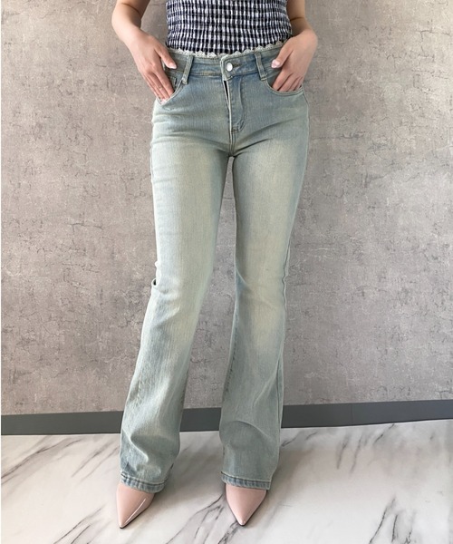 Mejoul（メジュール）の「【2026春夏新作】美シルエット レースデザインハイウエストフレアデニムパンツ（デニムパンツ・レディース・ブルー・M/L）」の6枚目の写真