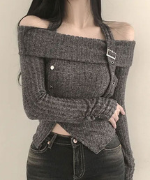 anuan新品未使用　試着のみ　ダークグレー オフショルダー ニットセーター オフショル ニット オフショルダー」に該当するグレー/灰色系の