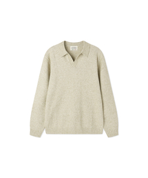 BLACKBROWN（ブラックブラウン）の「Wool Blend Open Collar Sweater [OATMEAL]（ニット/セーター）」