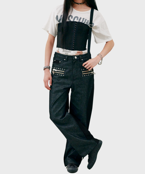NILLRING(ニルリン)の「P13.00 Zip stud point pants _ Black combination(デニムパンツ・レディース・その他・SMALL/MEDIUM)」の4枚目の写真