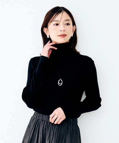 UNTITLED(アンタイトル)の「リブタートルネックニット(ニット/セーター・レディース・ベージュ系その他6/ライトグレー/ブラック/オフホワイト・02)」の2枚目の写真