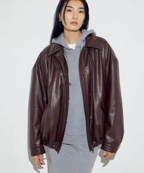 おすし　新品　mal.購入レレレさん激推し デニムオーバーサイズブルゾン フェイクレザーミドルブルゾン（ブルゾン）｜AZUL BY MOUSSY（アズール