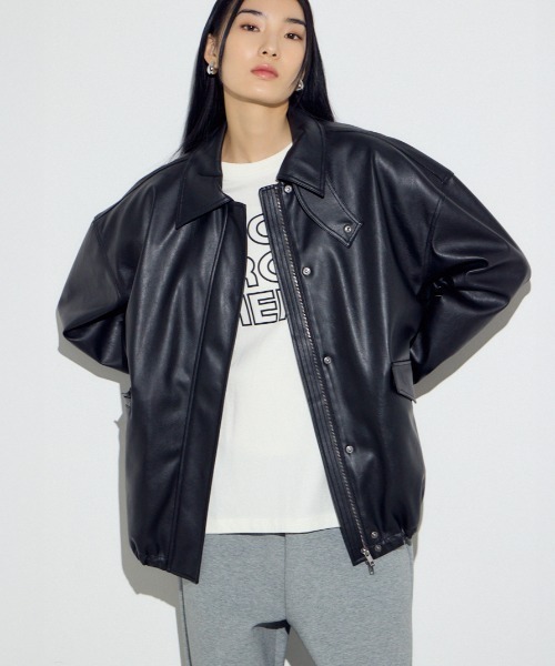 フェイクレザーミドルブルゾン（ブルゾン）｜AZUL BY MOUSSY（アズール