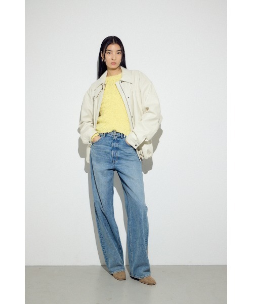 AZUL by moussy(アズールバイマウジー)の「【身長/骨格別着用画像あり】フェイクレザーミドルブルゾン 冬服 秋服 ライダース フェイクレザージャケット(ブルゾン・レディース・アイボリー/ブラック/ブラウン・FREE)」の5枚目の写真