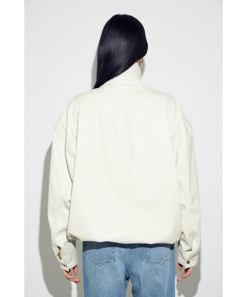 AZUL by moussy(アズールバイマウジー)の「【身長/骨格別着用画像あり】フェイクレザーミドルブルゾン 冬服 秋服 ライダース フェイクレザージャケット(ブルゾン・レディース・アイボリー/ブラック/ブラウン・FREE)」の8枚目の写真