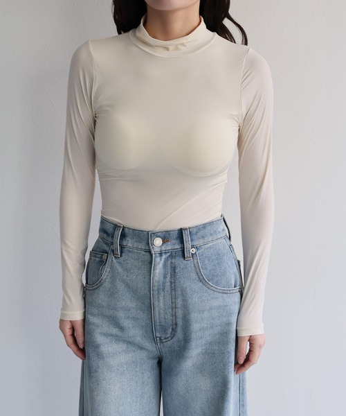 ap retro(アプレトロ)の「【ap retro basic】カップ付きハイネックヒートフィットインナー(Tシャツ/カットソー・レディース・ベージュ/ホワイト/ブラウン/ブラック・LARGE/MEDIUM/X-LARGE)」の5枚目の写真