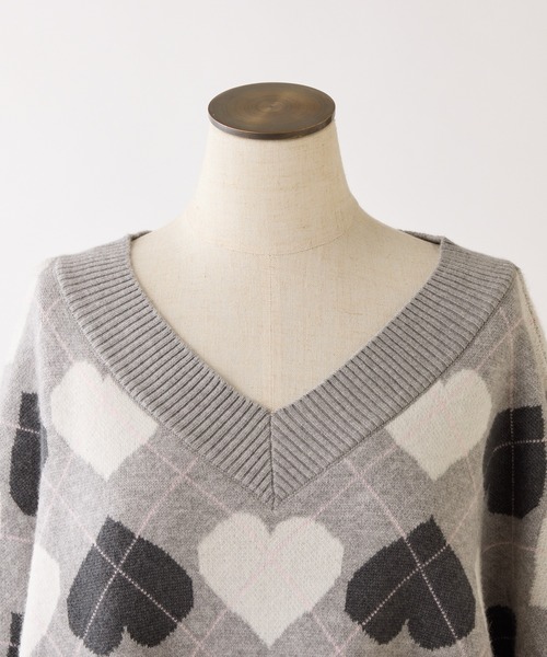 one after another NICE CLAUP（ワンアフターアナザーナイスクラップ）の「【Heart Collection】ハートアーガイルニットミニワンピース（ワンピース・レディース・グレー系その他/ピンク系その他/ホワイト系その他・FREE）」の4枚目の写真