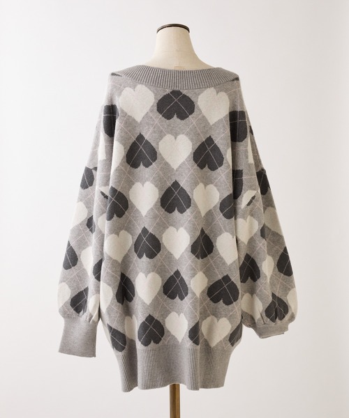 one after another NICE CLAUP（ワンアフターアナザーナイスクラップ）の「【Heart Collection】ハートアーガイルニットミニワンピース（ワンピース・レディース・グレー系その他/ピンク系その他/ホワイト系その他・FREE）」の8枚目の写真