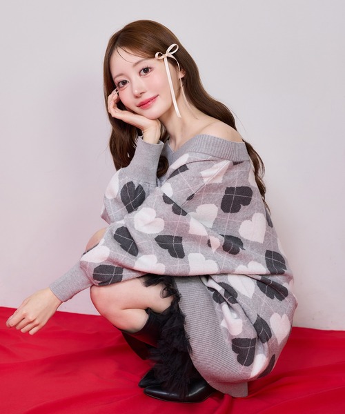 one after another NICE CLAUP（ワンアフターアナザーナイスクラップ）の「【Heart Collection】ハートアーガイルニットミニワンピース（ワンピース・レディース・グレー系その他/ピンク系その他/ホワイト系その他・FREE）」の18枚目の写真