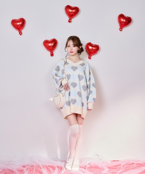 one after another NICE CLAUP（ワンアフターアナザーナイスクラップ）の「【Heart Collection】ハートアーガイルニットミニワンピース（ワンピース・レディース・グレー系その他/ピンク系その他/ホワイト系その他・FREE）」の10枚目の写真