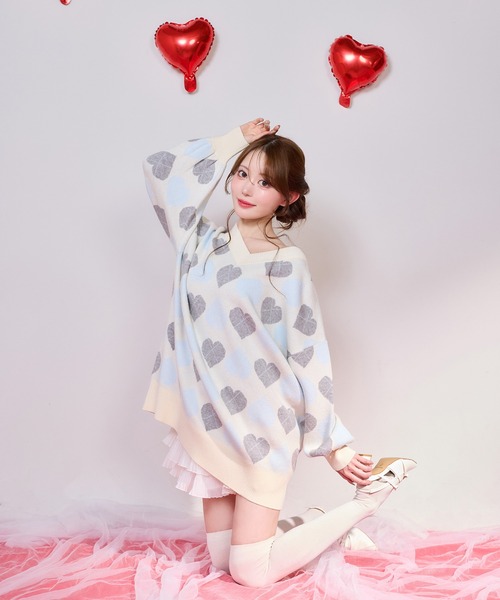 one after another NICE CLAUP（ワンアフターアナザーナイスクラップ）の「【Heart Collection】ハートアーガイルニットミニワンピース（ワンピース・レディース・グレー系その他/ピンク系その他/ホワイト系その他・FREE）」の9枚目の写真