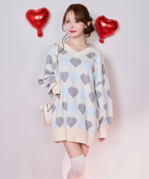 セール】【Heart Collection】ハートアーガイルニットミニワンピース