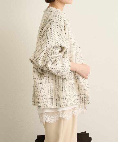 ノーカラーツイードジャケット（ノーカラージャケット）｜Omekashi