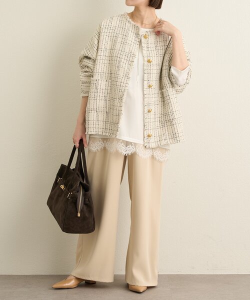 ノーカラーツイードジャケット（ノーカラージャケット）｜Omekashi