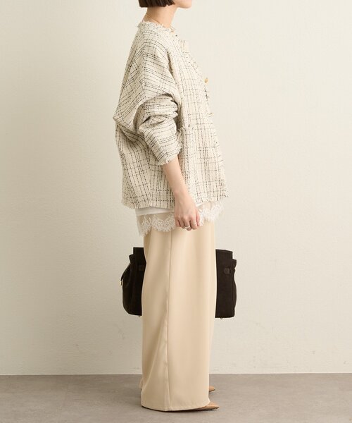 Omekashi オメカシ　ツイードジャケット　ノーカラー完売商品 ノーカラーツイードジャケット（ノーカラージャケット）｜Omekashi