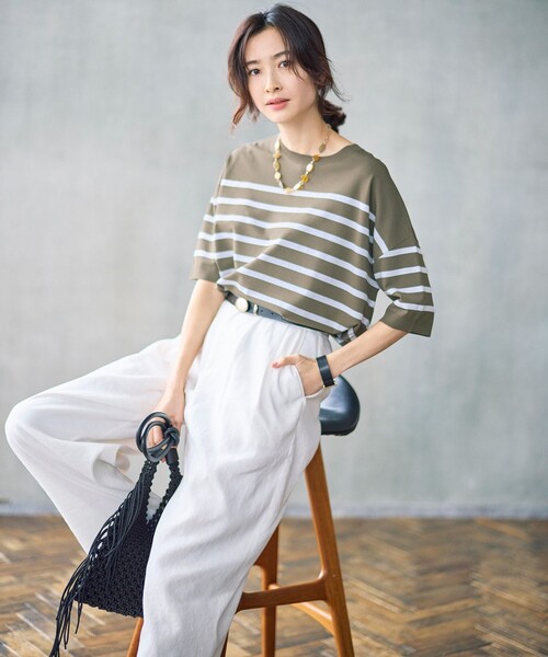 自由区（ジユウク）の「リネンストレッチワイド パンツ（その他パンツ・レディース・カーキ系/アイボリー系/ベージュ系・46/44）」の5枚目の写真