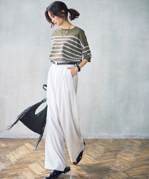 自由区（ジユウク）の「リネンストレッチワイド パンツ（その他パンツ・レディース・カーキ系/アイボリー系/ベージュ系・46/44）」の6枚目の写真