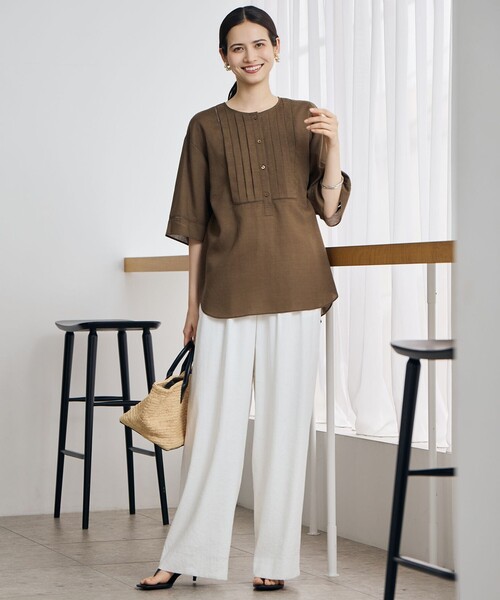 自由区（ジユウク）の「リネンストレッチワイド パンツ（その他パンツ・レディース・カーキ系/アイボリー系/ベージュ系・46/44）」の7枚目の写真