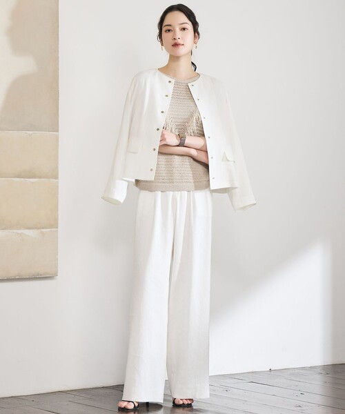 自由区（ジユウク）の「リネンストレッチワイド パンツ（その他パンツ・レディース・カーキ系/アイボリー系/ベージュ系・46/44）」の8枚目の写真