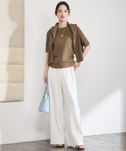 自由区（ジユウク）の「リネンストレッチワイド パンツ（その他パンツ・レディース・カーキ系/アイボリー系/ベージュ系・46/44）」の9枚目の写真