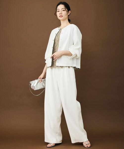 自由区（ジユウク）の「リネンストレッチワイド パンツ（その他パンツ・レディース・カーキ系/アイボリー系/ベージュ系・46/44）」の12枚目の写真