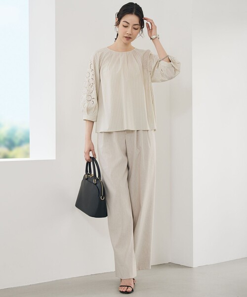 自由区（ジユウク）の「リネンストレッチワイド パンツ（その他パンツ・レディース・カーキ系/アイボリー系/ベージュ系・46/44）」の14枚目の写真