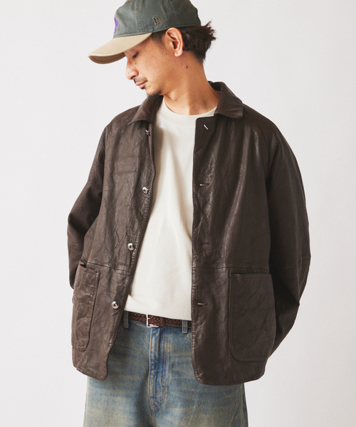 JOURNAL STANDARD relume（ジャーナルスタンダード　レリューム）の「ゴートレザー カバーオール（ライダースジャケット・メンズ・ブラック/ブラウン・LARGE/MEDIUM）」の17枚目の写真