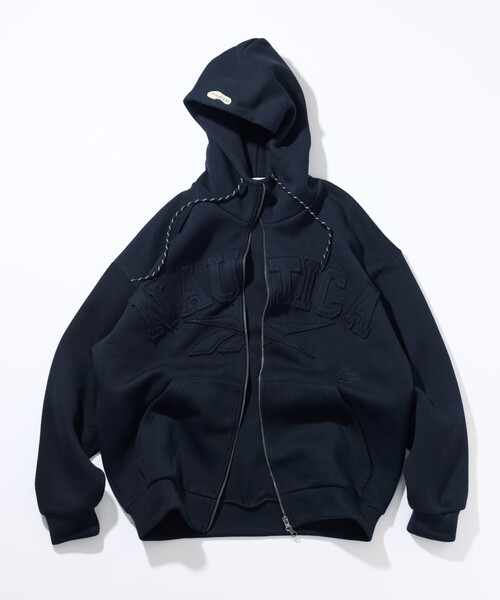 NAUTICA（ノーティカ）の「Reebok×NAUTICA/リーボック×ノーティカ 【Exclusive】ダブルネーム アーチロゴ ダンボール ジップアップ スウェットフーディ/ジップパーカー（パーカー・メンズ・チャコールグレー/ブラック/ブラウン/ネイビー・X-LARGE/LARGE/MEDIUM）」の4枚目の写真