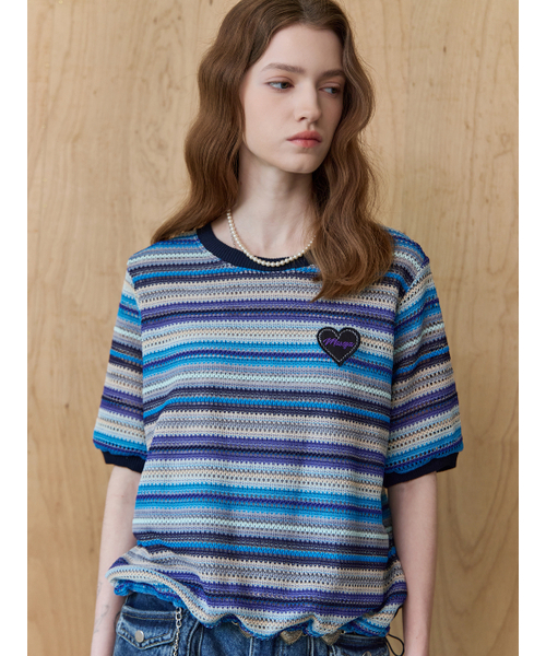 MAXZA(マージャコレクション)の「マルチストライプラウンドネック半袖ニットTシャツ(Tシャツ/カットソー・レディース・その他・FREE)」の3枚目の写真