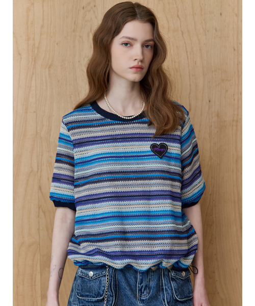 MAXZA(マージャコレクション)の「マルチストライプラウンドネック半袖ニットTシャツ(Tシャツ/カットソー・レディース・その他・FREE)」の5枚目の写真