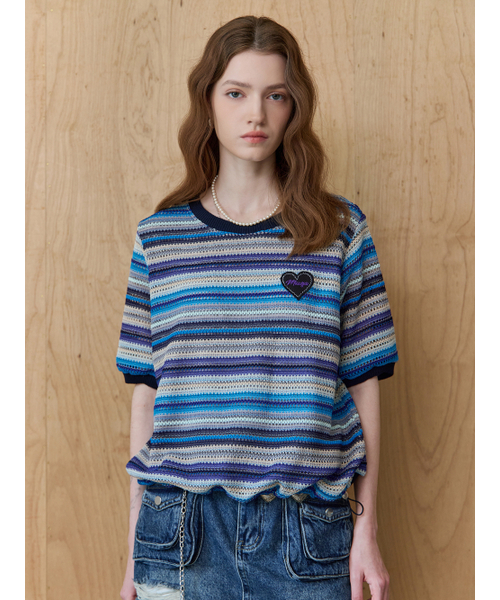 MAXZA(マージャコレクション)の「マルチストライプラウンドネック半袖ニットTシャツ(Tシャツ/カットソー・レディース・その他・FREE)」の6枚目の写真