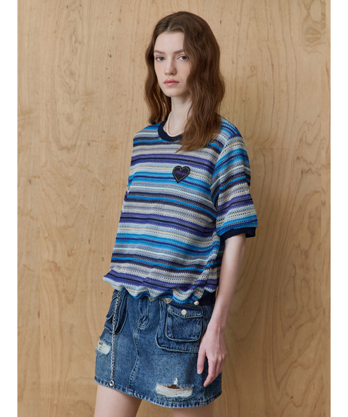 MAXZA(マージャコレクション)の「マルチストライプラウンドネック半袖ニットTシャツ(Tシャツ/カットソー・レディース・その他・FREE)」の8枚目の写真