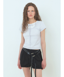 Lace Hole Strap T-Shirt Light Grey