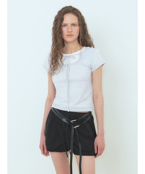 ETMON(エトモン)の「Lace Hole Strap T-Shirt Light Grey(Tシャツ/カットソー・レディース・その他・FREE)」の1枚目の写真