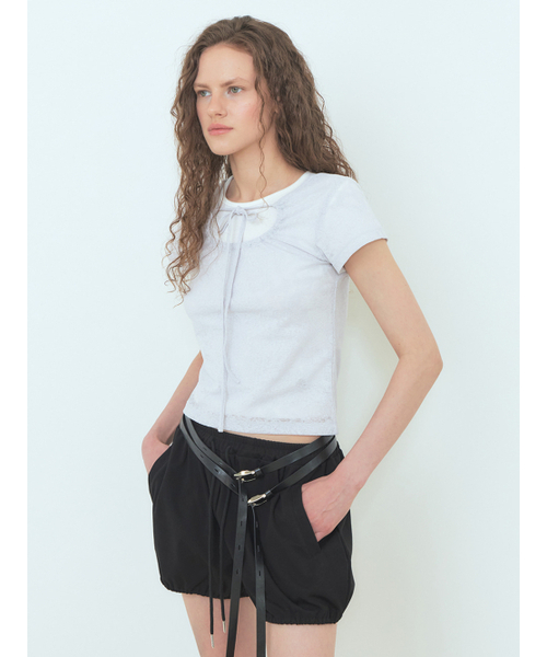 ETMON(エトモン)の「Lace Hole Strap T-Shirt Light Grey(Tシャツ/カットソー・レディース・その他・FREE)」の3枚目の写真
