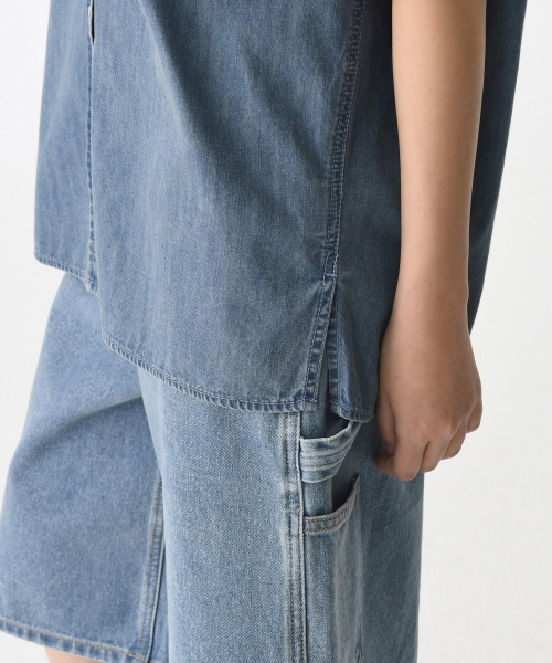 MUSINSA STANDARD WOMAN（ムシンサスタンダードウーマン）の「ウィメンズオーバーサイズ半袖デニムシャツ[ライトインディゴ]（シャツ/ブラウス・レディース・その他・MEDIUM/LARGE/X-SMALL/SMALL）」の5枚目の写真