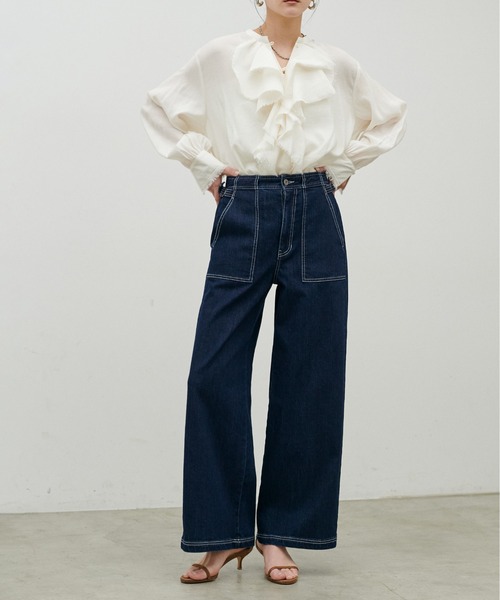 LARUTA（ラルータ）の「【LARUTA】UVカットベイカーデニム（デニムパンツ・レディース・ネイビー/ブルー・FREE）」の2枚目の写真