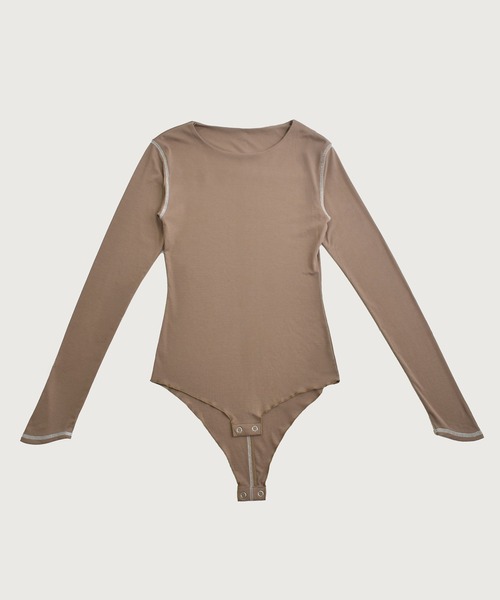 kiehtova(キエトヴァ)の「【kiehtova】CONTRAST STITCH BODY SUIT/コントラストステッチボディスーツ KTWR57(Tシャツ/カットソー・レディース・ブラック/ダークパープル/ベージュ・FREE)」の14枚目の写真