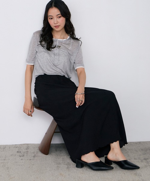 forksy.(フォルクシー)の「【forksy.】<エブリデイシリーズ> 楊柳 メロー ギャザー フレアスカート / UVカット <セットアップ対応>(スカート・レディース・アイボリー/ブラック/ブラウン/ダークグレー・L/M)」の22枚目の写真