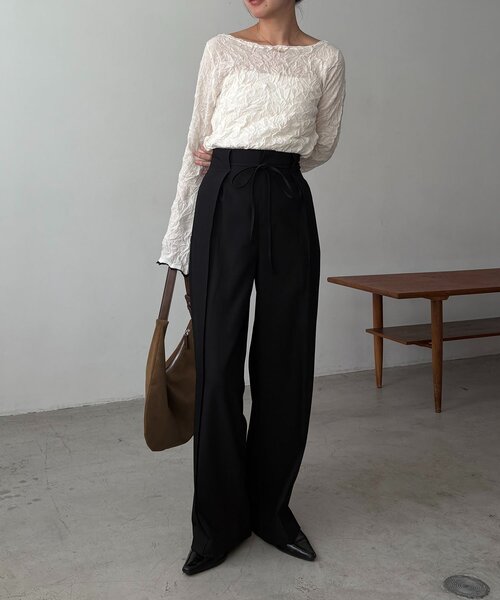 CAPRICIEUX LE'MAGE（カプリシューレマージュ）の「【低身長サイズあり】ピンタックリボンパンツ（その他パンツ・レディース・ブラック/グレー/ホワイト系その他/ベージュ・36/38/PS）」の5枚目の写真