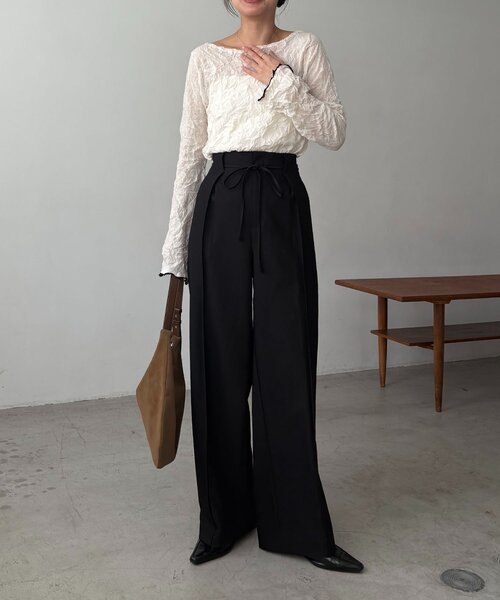 CAPRICIEUX LE'MAGE（カプリシューレマージュ）の「【低身長サイズあり】ピンタックリボンパンツ（その他パンツ・レディース・ブラック/グレー/ホワイト系その他/ベージュ・36/38/PS）」の11枚目の写真