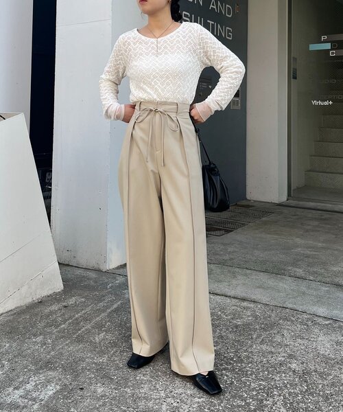 CAPRICIEUX LE'MAGE（カプリシューレマージュ）の「【低身長サイズあり】ピンタックリボンパンツ（その他パンツ・レディース・ブラック/グレー/ホワイト系その他/ベージュ・36/38/PS）」の13枚目の写真