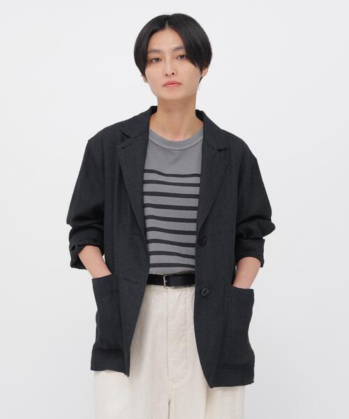 MHL.(エムエイチエル)の「FADED WOOL LINEN TWILL(テーラードジャケット・レディース・ブラック・2/1)」の1枚目の写真